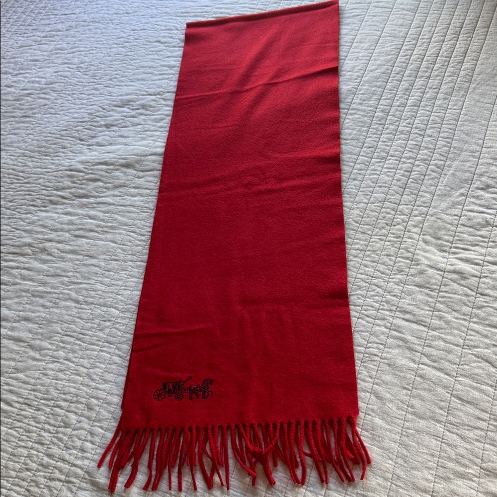 Coach Vibrant Red Scarf with Fringe